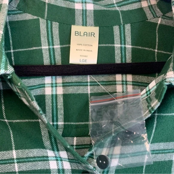 Blair Women’s Plaid Green Flannel Button Up Long Sleeve Shirt, size L - Picture 11 of 12